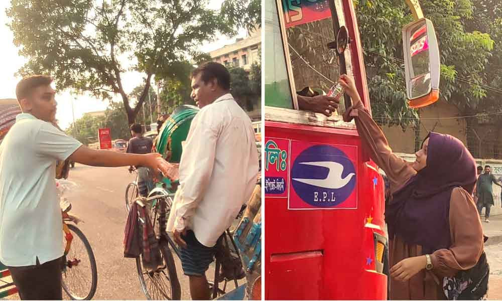 ভাষানটেকে বসুন্ধরা শুভসংঘের পানি ও স্যালাইন বিতরণ